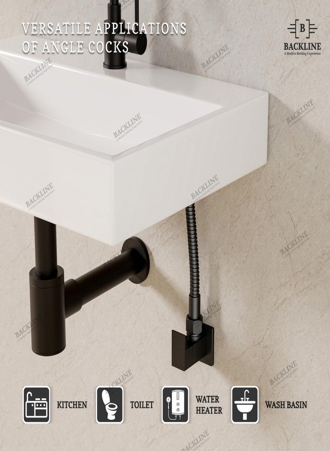 B BACKLINE صمام زاوية نحاسي خلفي للحمام | عبوة من قطعتين | نحاس صلب 100%، شديد التحمل، مانع للتسرب | صمام زاوية إيقاف | صمام أحادي الاتجاه، مثالي للاستخدام في الحمام والمرحاض والمطبخ (أسود مطفي) - Image 4